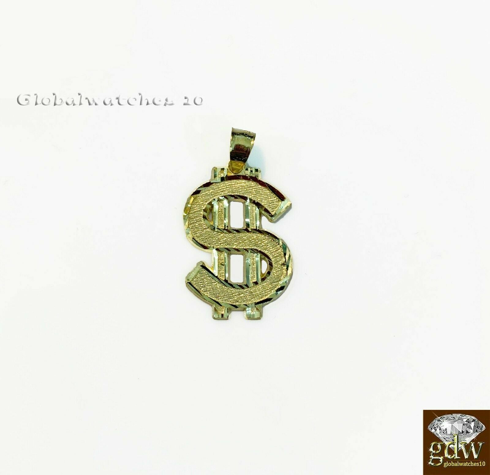 10k Gold Charm Pendant Dollar Money Sign with Franco Chain in 20 22 24 26 Inch