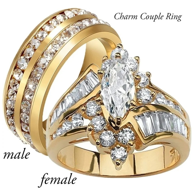 Stainless Steel Ring Marquise Cut Crystal Two Row Wedding Band Women Jewelry