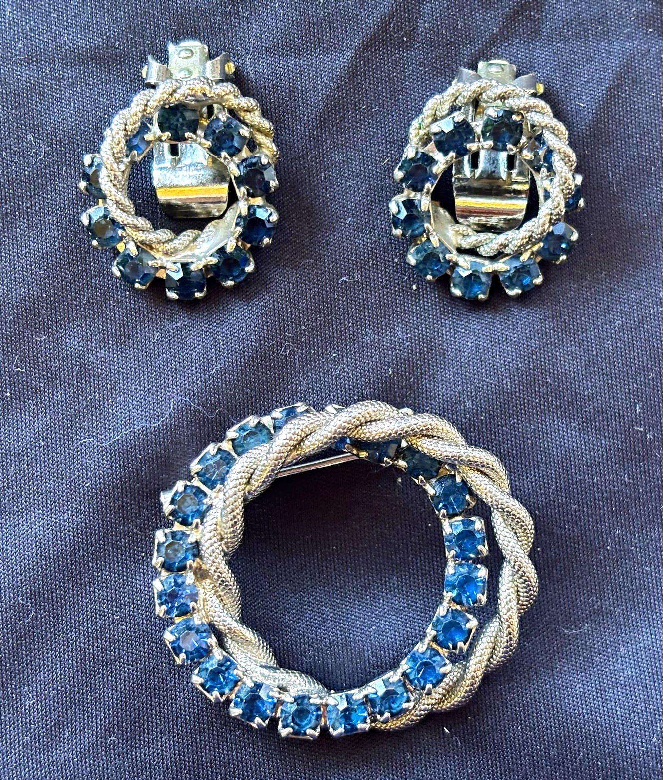 Vintage Rhinestone Earrings & Brooch Jewelry Sets