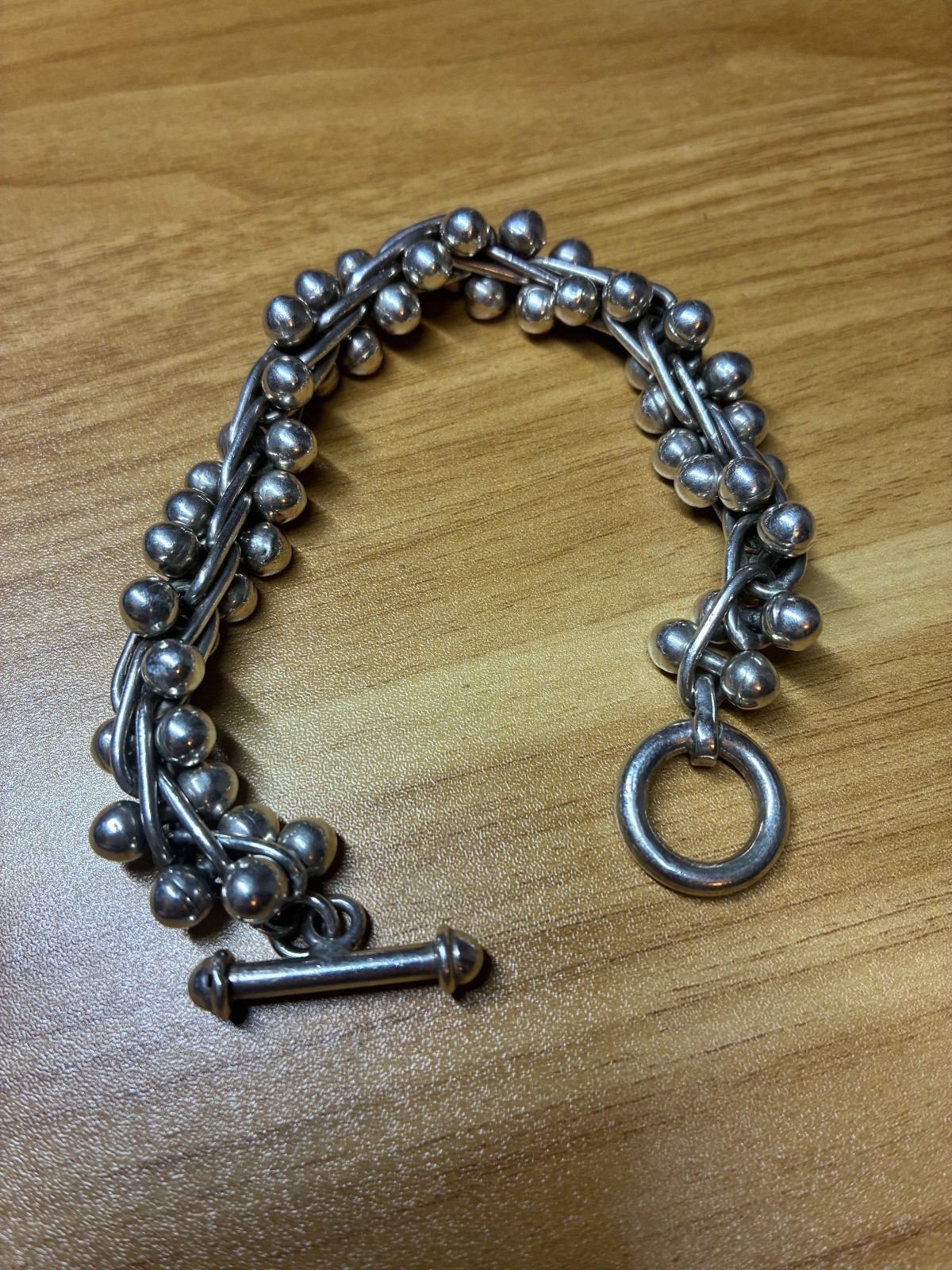 Vintage Modernist Sterling Silver 925 DNA Twist Bead Bracelet Heavy 76.6g 8.5