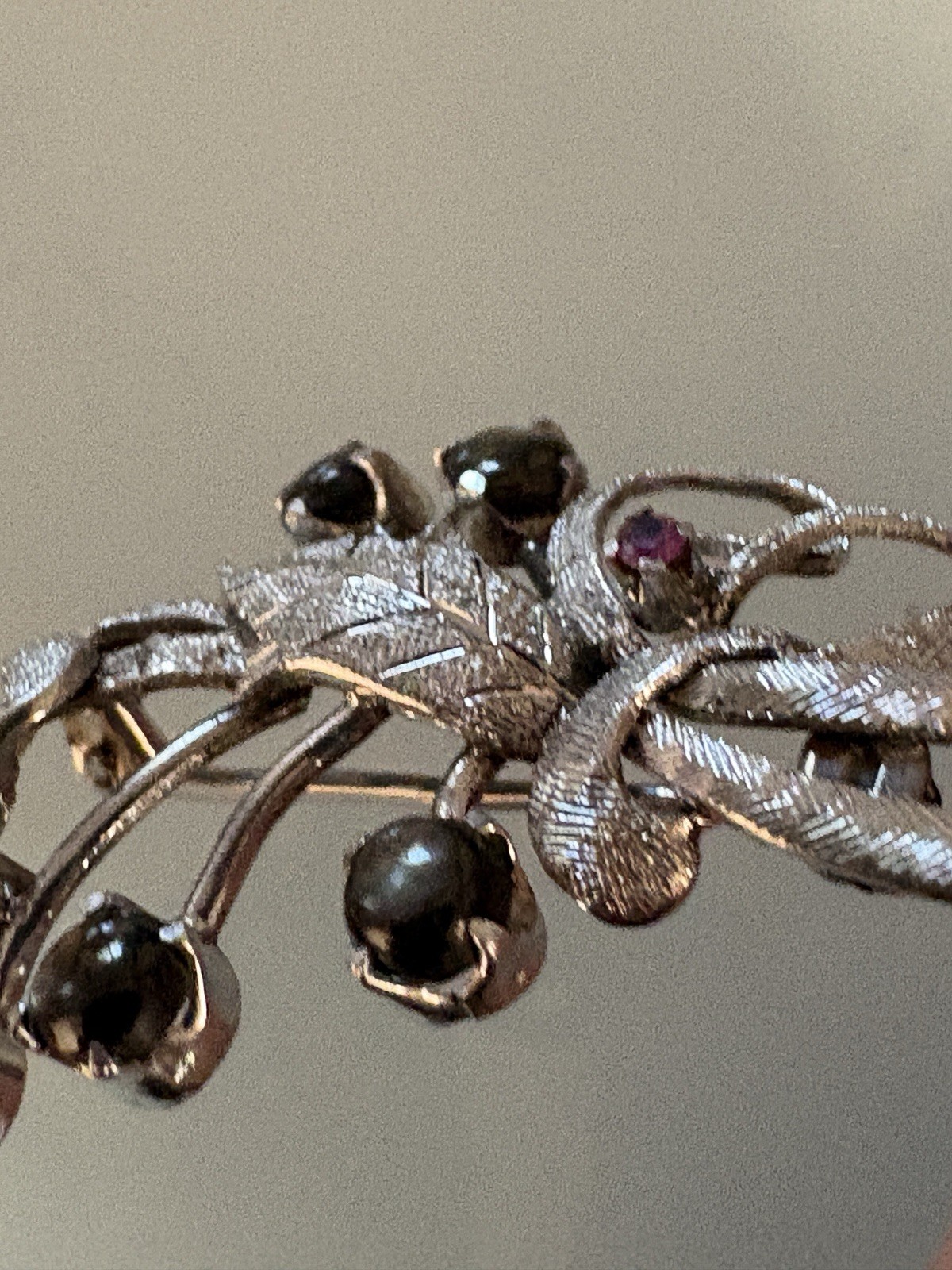 Vtg Sterling 925 Black Sapphire & Ruby Floral Bouquet Brooch Pin 5.67g 1950s