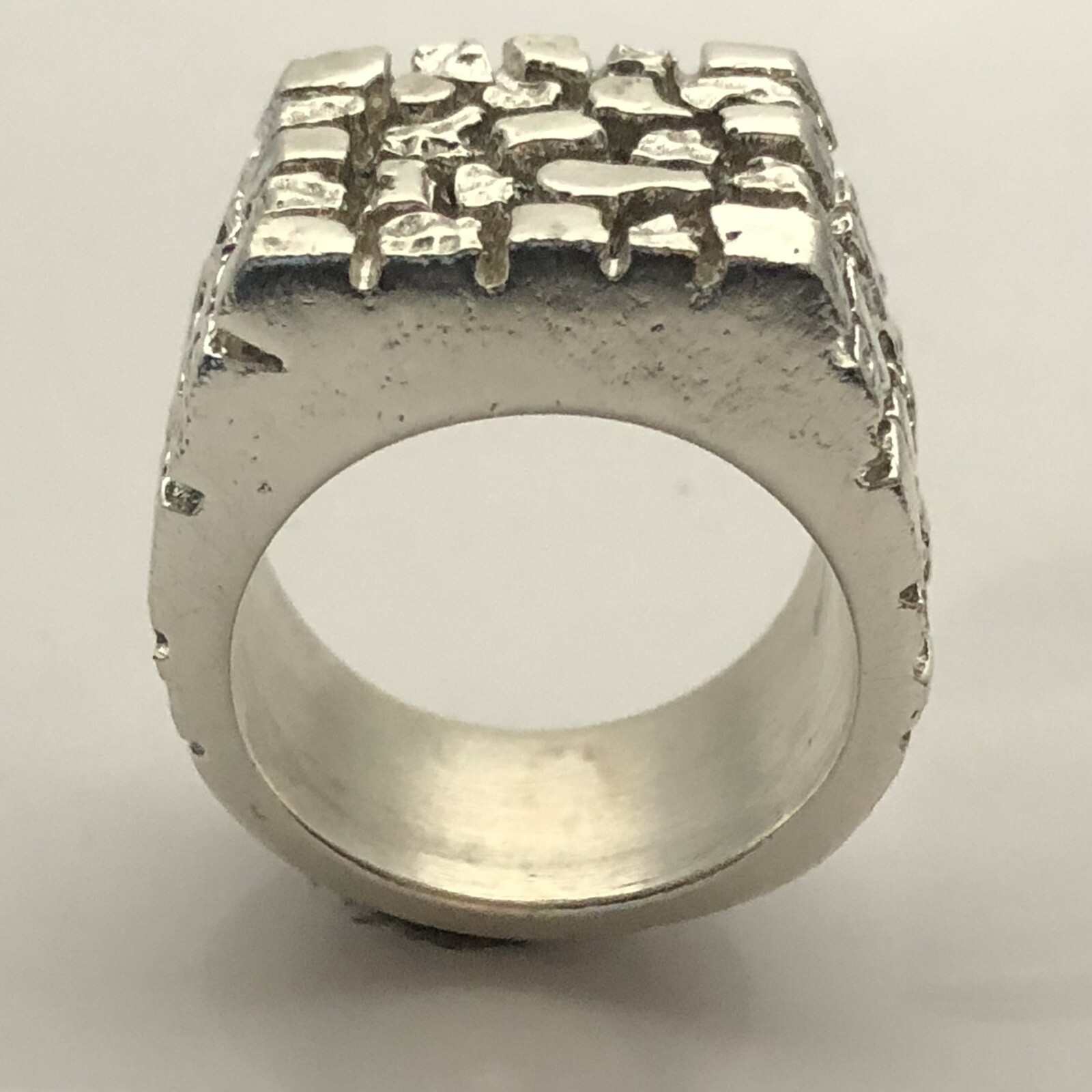 MJG STERLING SILVER . HEAVY NUGGET RING. BIKER. 31 GRAMS. STARTS AT SIZE 9