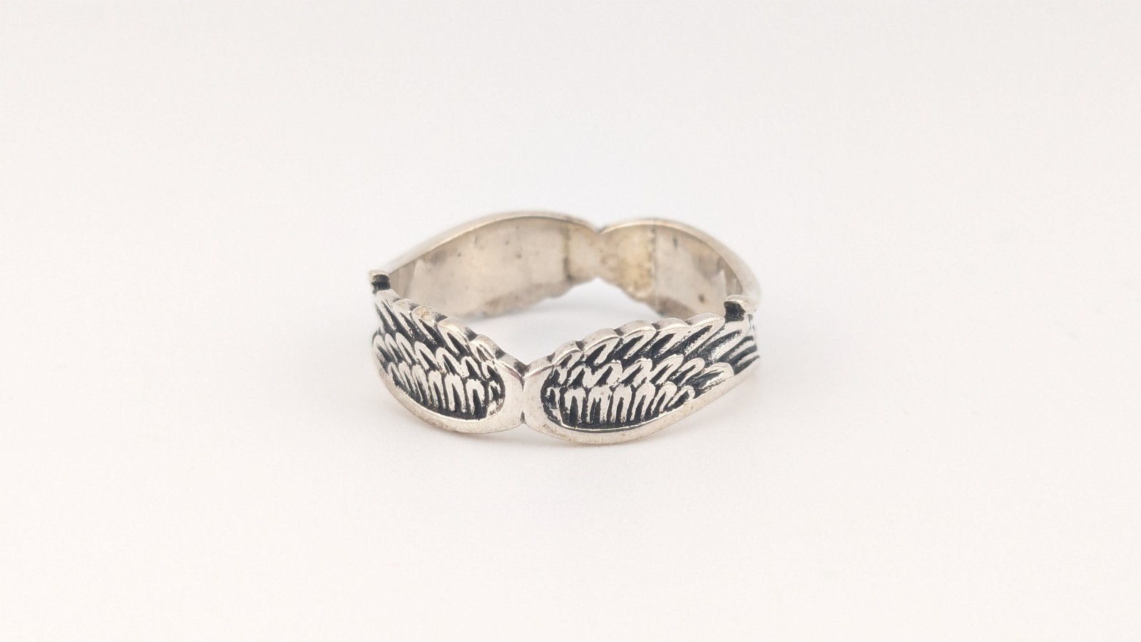 Vintage Sterling Silver Ring Angel Wings Biker Feather Band Size 7.5-7.75