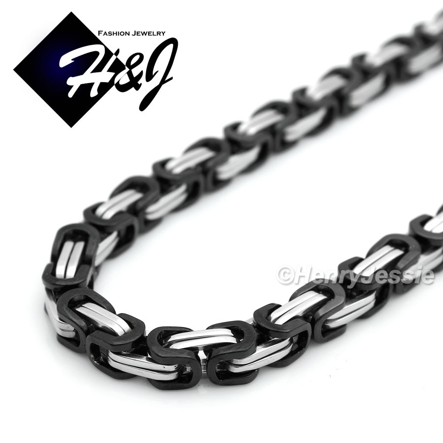 18″-40″Stainless Steel 9mm Silver/Black Plated Byzantine Box Necklace Bracelet