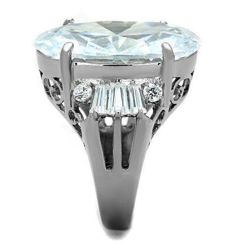 Oval Silver Ring Cocktail Cubic Zirconia Sparkling Stainless Steel Ladies