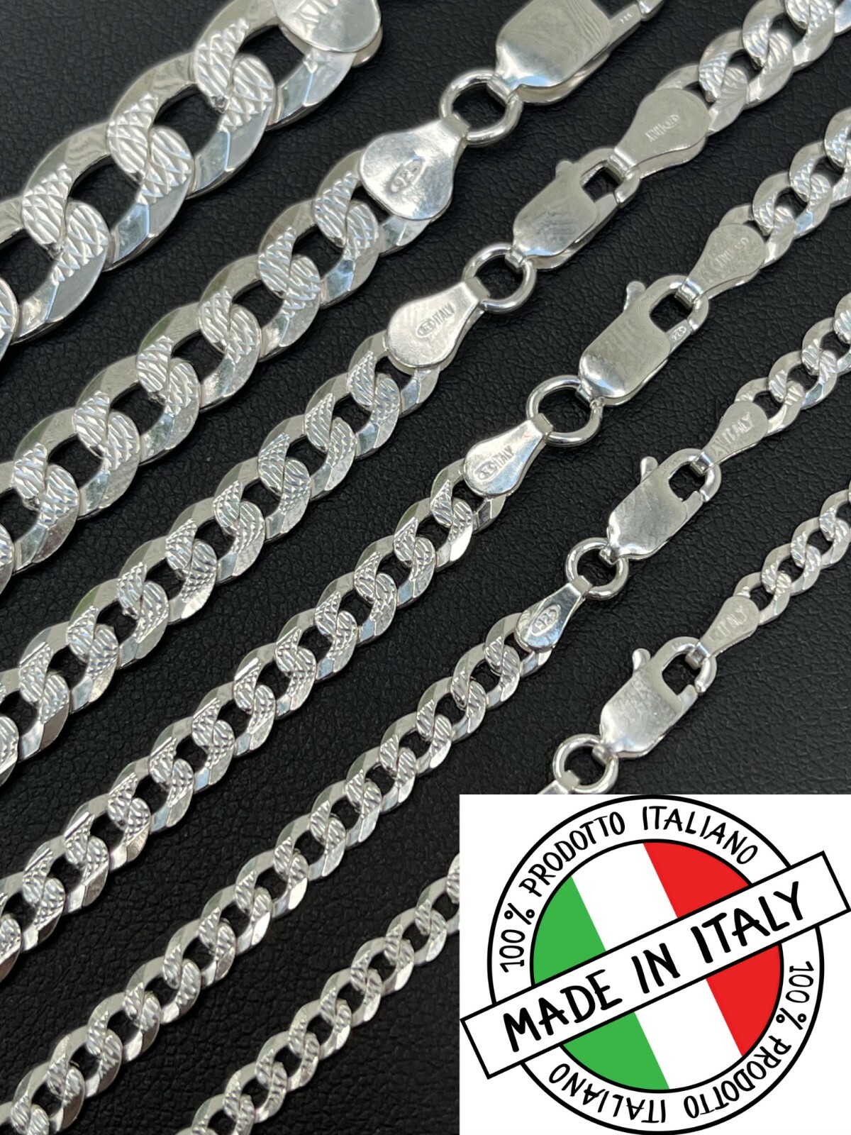 Solid 925 Silver Diamond Cut Flat Miami Curb Cuban Link Chain Necklace 3-11mm