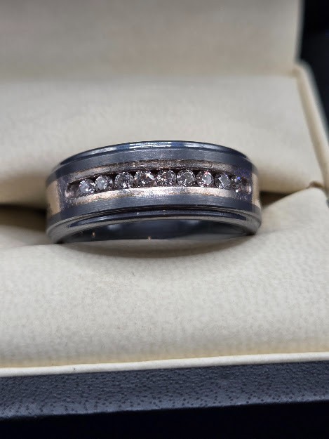 Men’s Size 8 Wedding Ring 9 Diamonds Triton Tungsten Carbide .925 Get it first