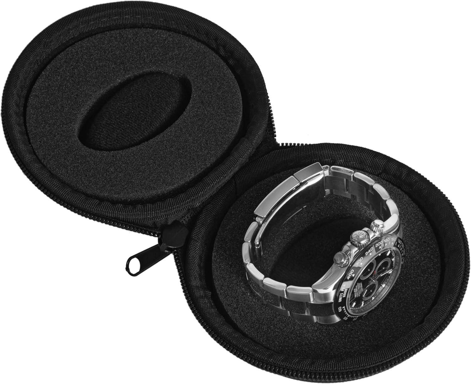 Travel Watch Case | Single Watch Box W/Zipper for Storage | Cushioned round Port