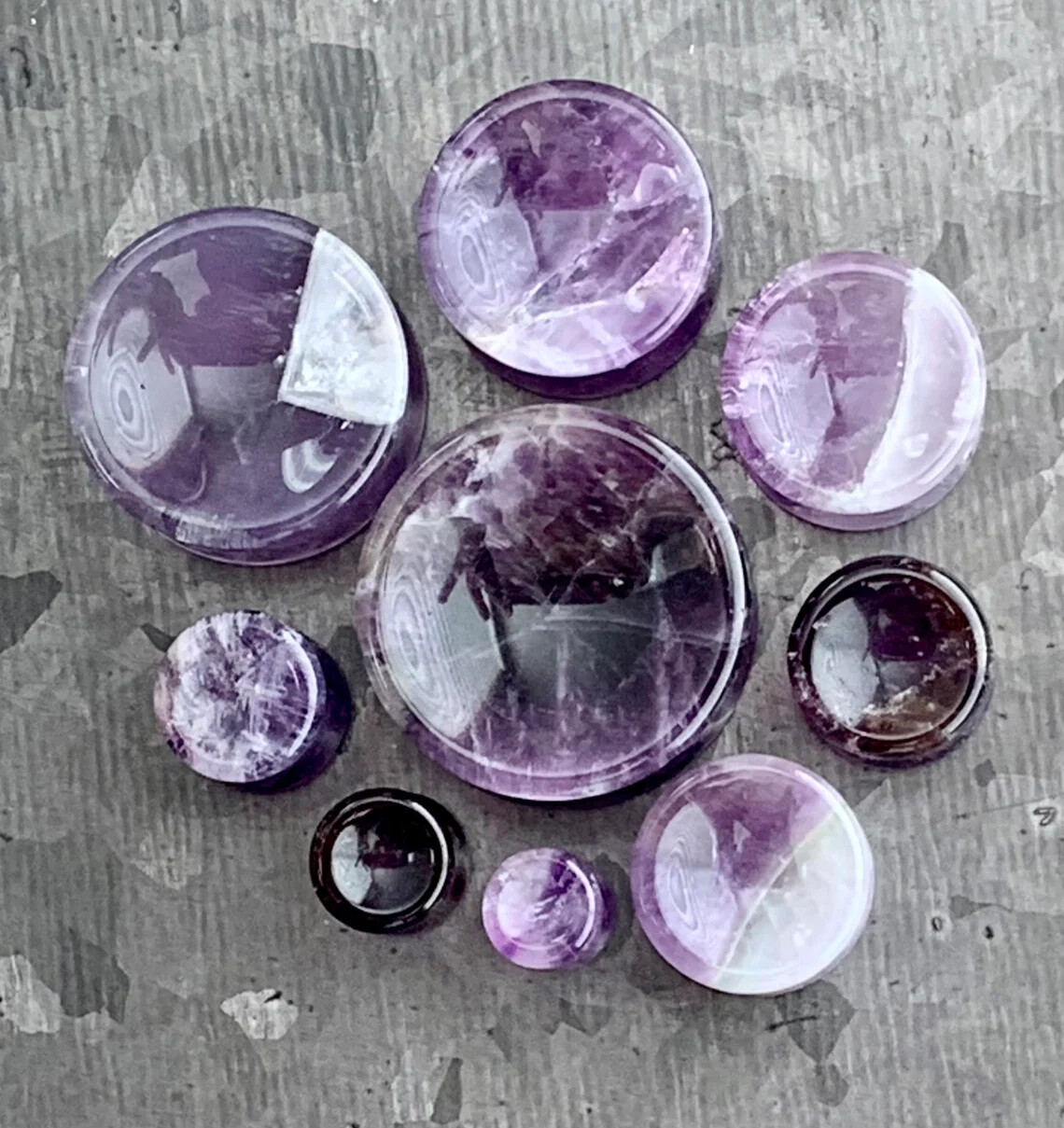 PAIR Concave Amethyst Stone Plugs Natural Organic Earlets Amythest Tunnel Gauges