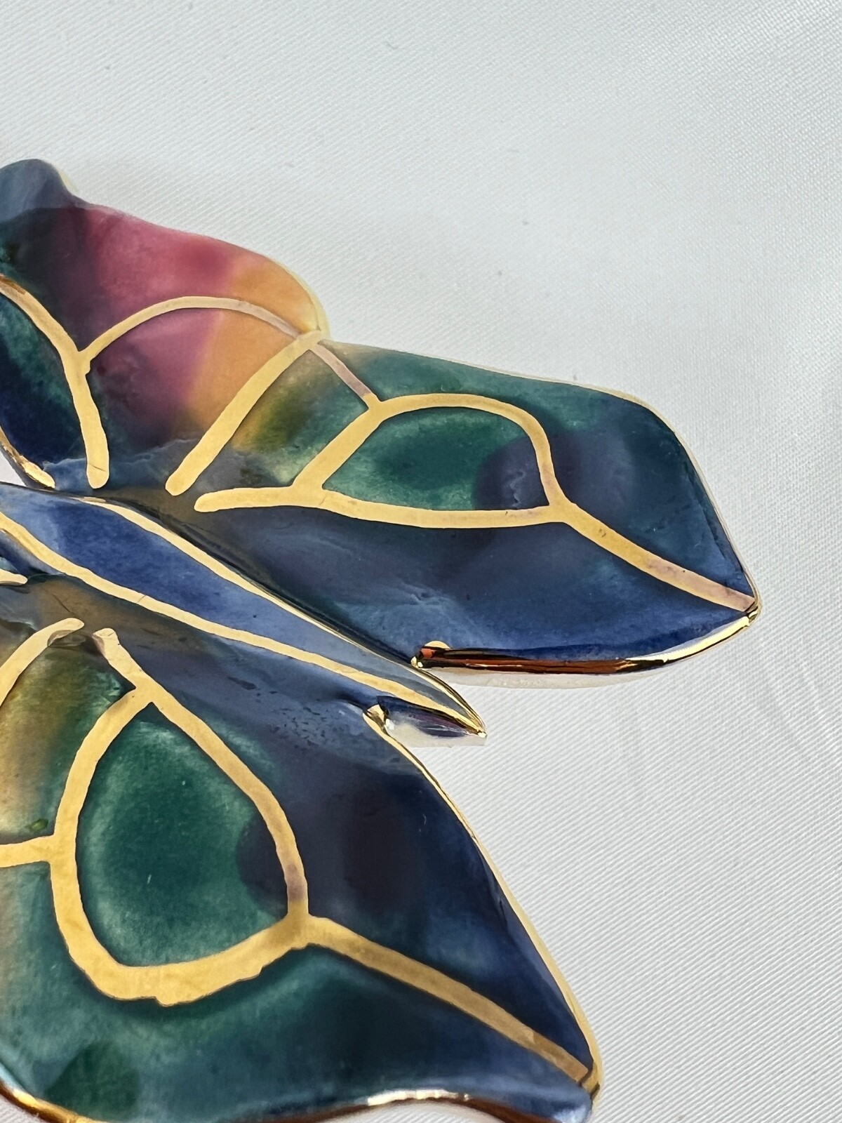 Handmade Large Ceramic Glossy Enamel Butterfly Brooch Multi Color Gold Detailing