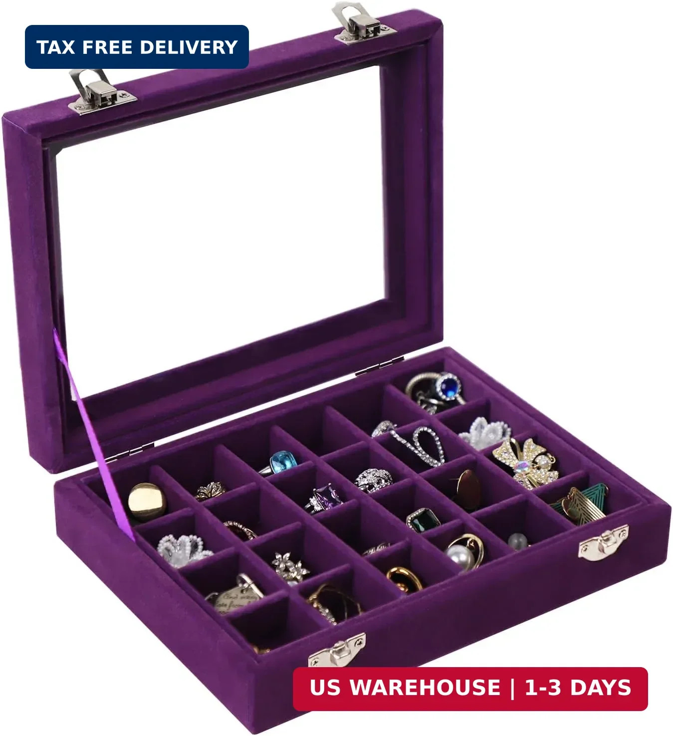 Velvet Jewelry Box 24 Grid Jewelry Earrings Display Organiser Box Ring Tray Hold