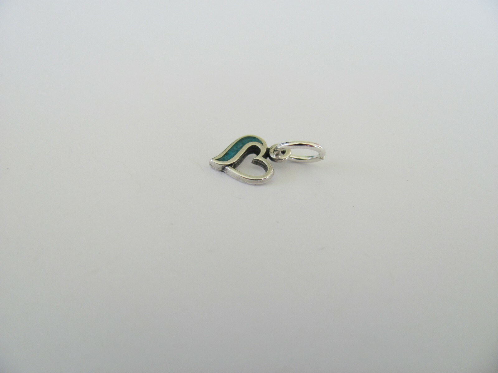 Very small Sterling Silver Heart with blue inlay mini tiny charm.