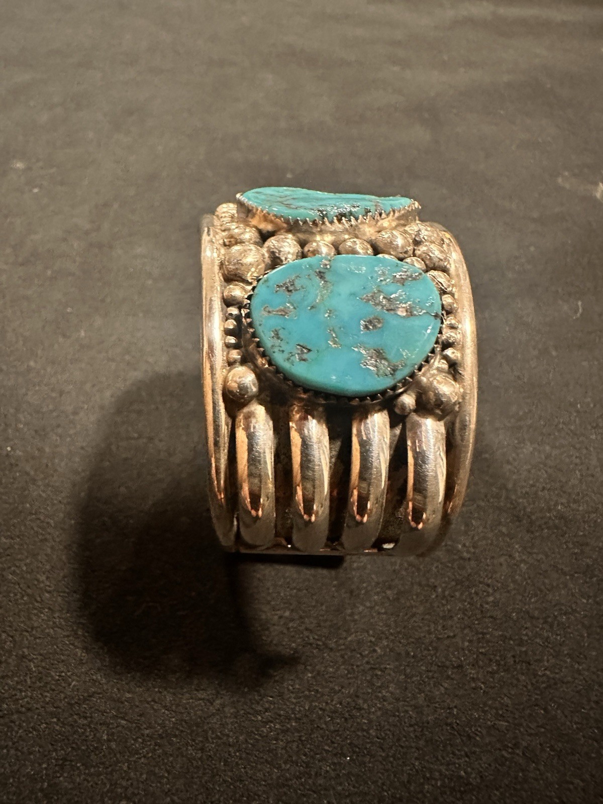 LEE Signed Sizable 925 Sterling Silver Oval Blue Turquoise Cuff Bracelet