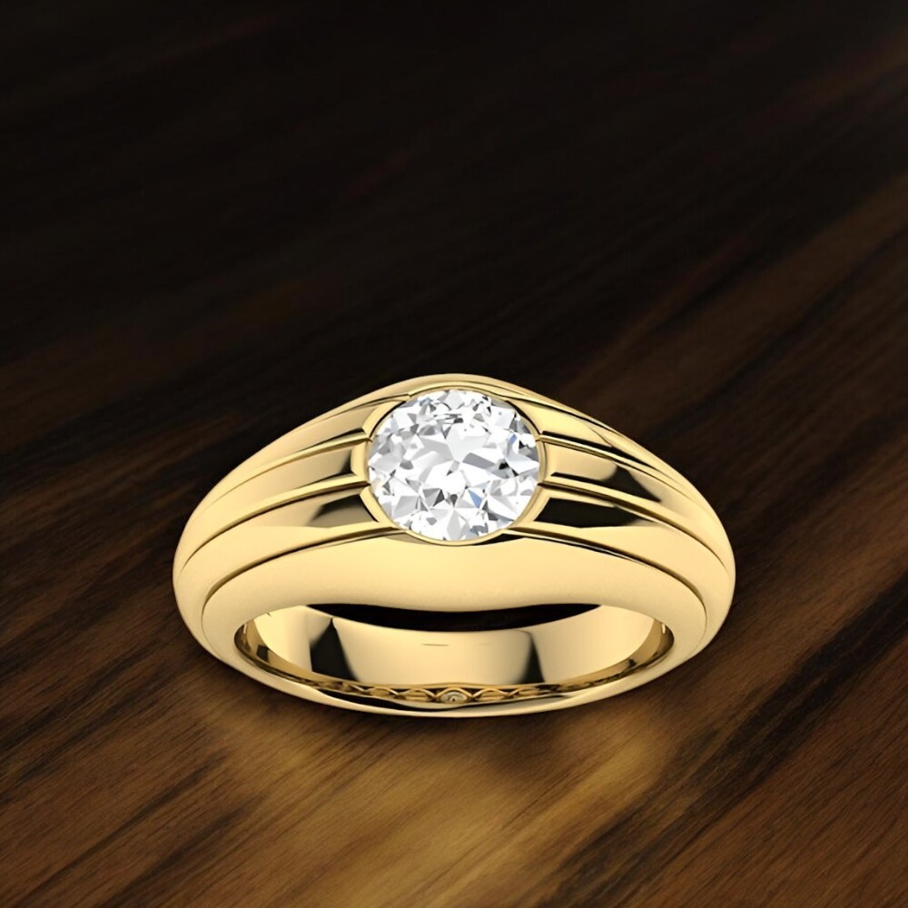 Diamond Ring Band Gold Lab Grown Mens 14k Yellow with Round Cut IGI 8 MM 1 Carat