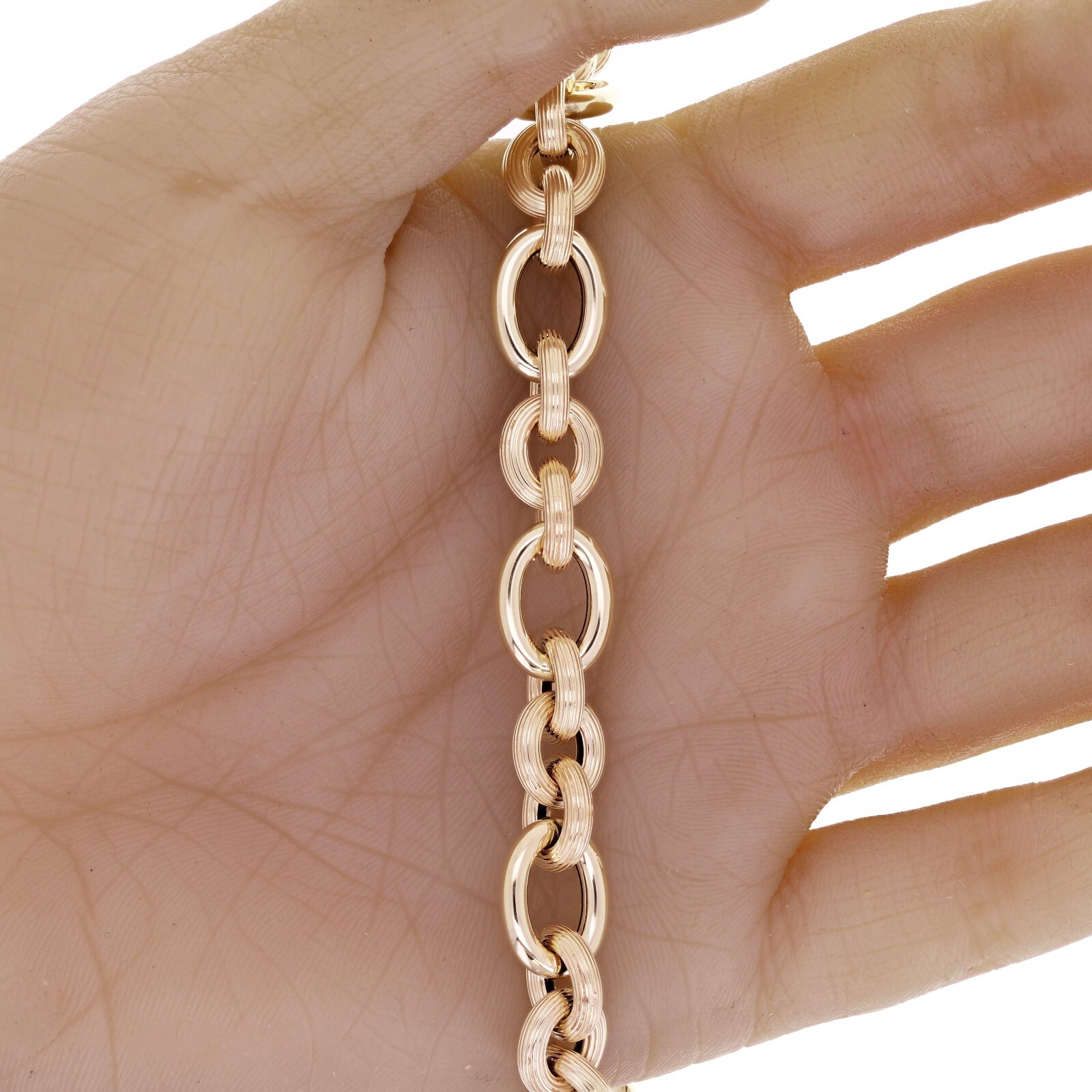 Italian 14k Yellow Gold Oval Link Charm Chain Bracelet 7.5″ 10.8mm 8 grams