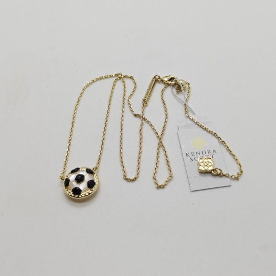 New Kendra Scott Soccer Gold Plated Short Pendant Necklace in Ivory Shell
