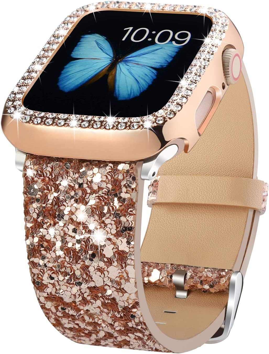Compatible for Apple Watch Band with Bling Diamond Case 38Mm 40Mm 41Mm 42Mm 44Mm
