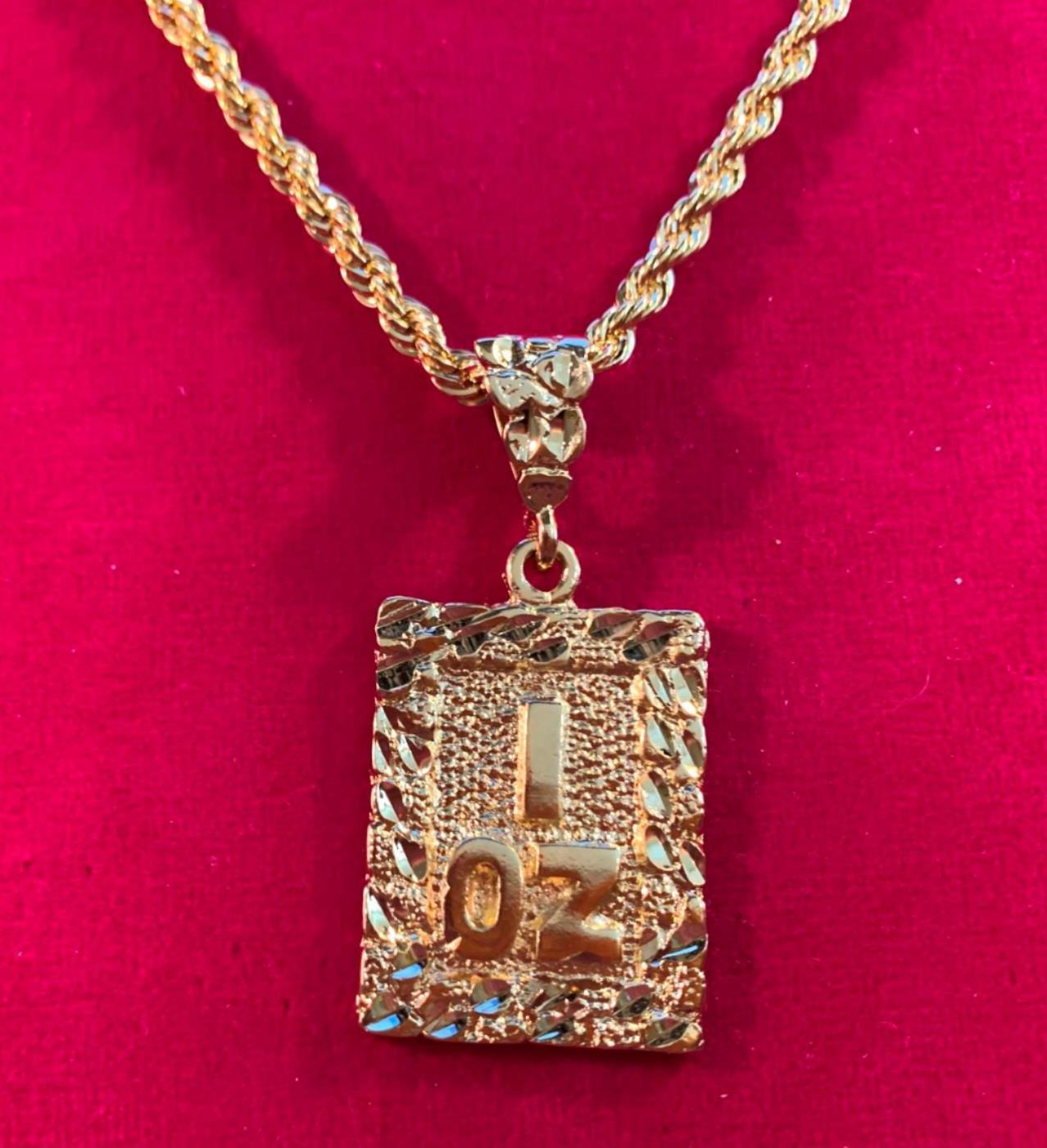14 KT GOLD PLATED 2″ 1 OUNCE GOLD NUGGET & 18″ 4mm 14KT GOLD PLATED CHAIN-3581