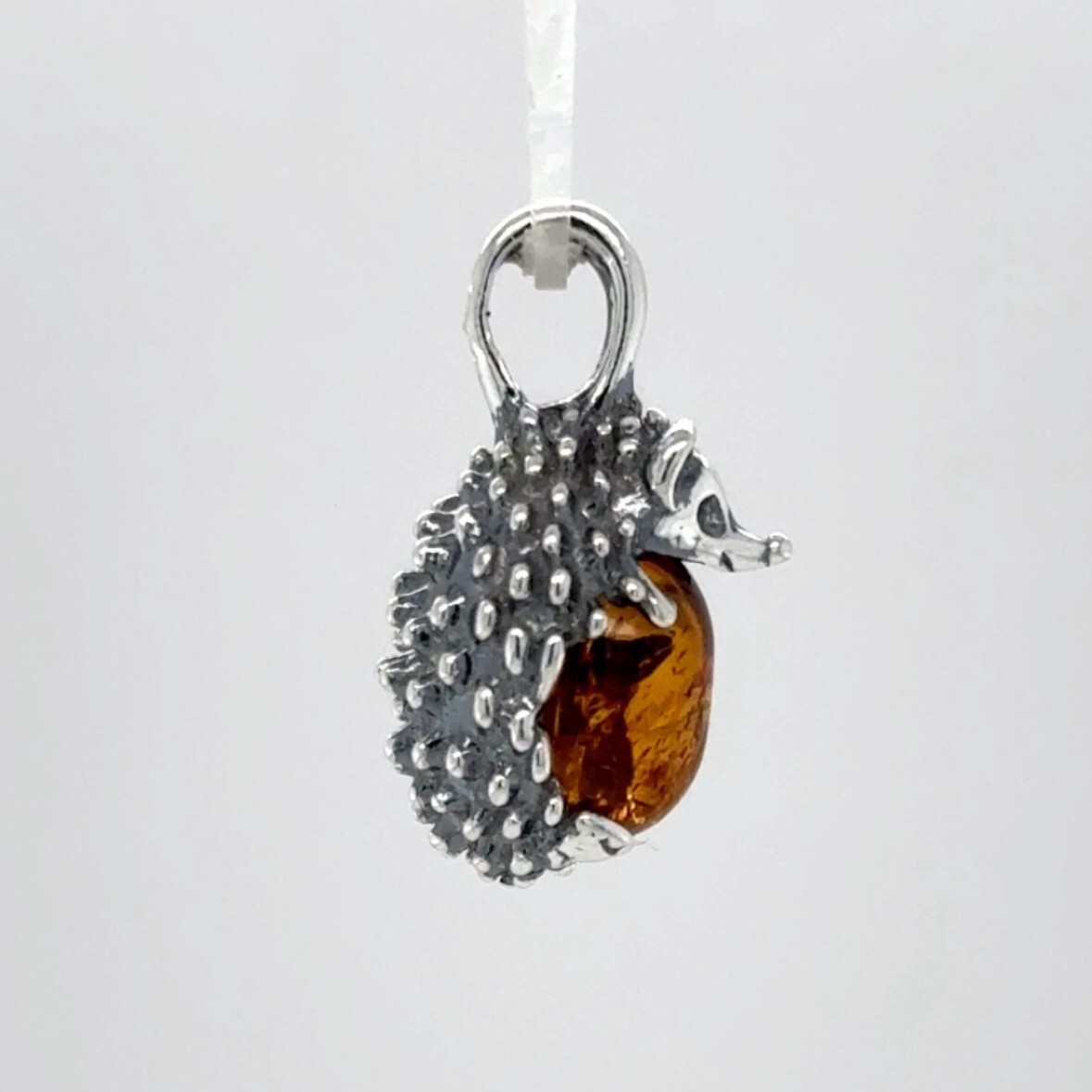 Cognac / Brown BALTIC AMBER Hedgehog Pendant 925 STERLING SILVER Poland #5250e