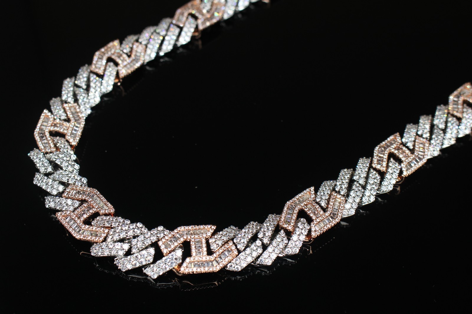 14k STAMPED 14mm FIGARUCCI Two-Tone Rose Gold Chain 80.7ct Lab Sim VVS1 Diamond