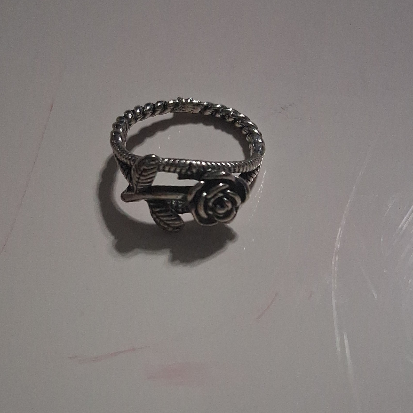 Silver Tone Rose Flower Wrap Adjustable Band Ring Size 7 No Stone