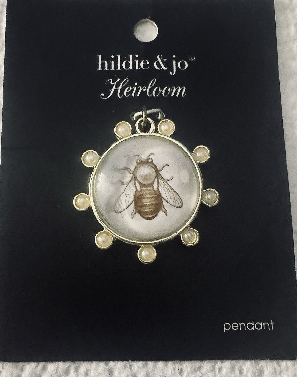 Hildie & Jo Heirloom Bee Pendant Necklace Charm Faux Pearl Vintage Style NWT