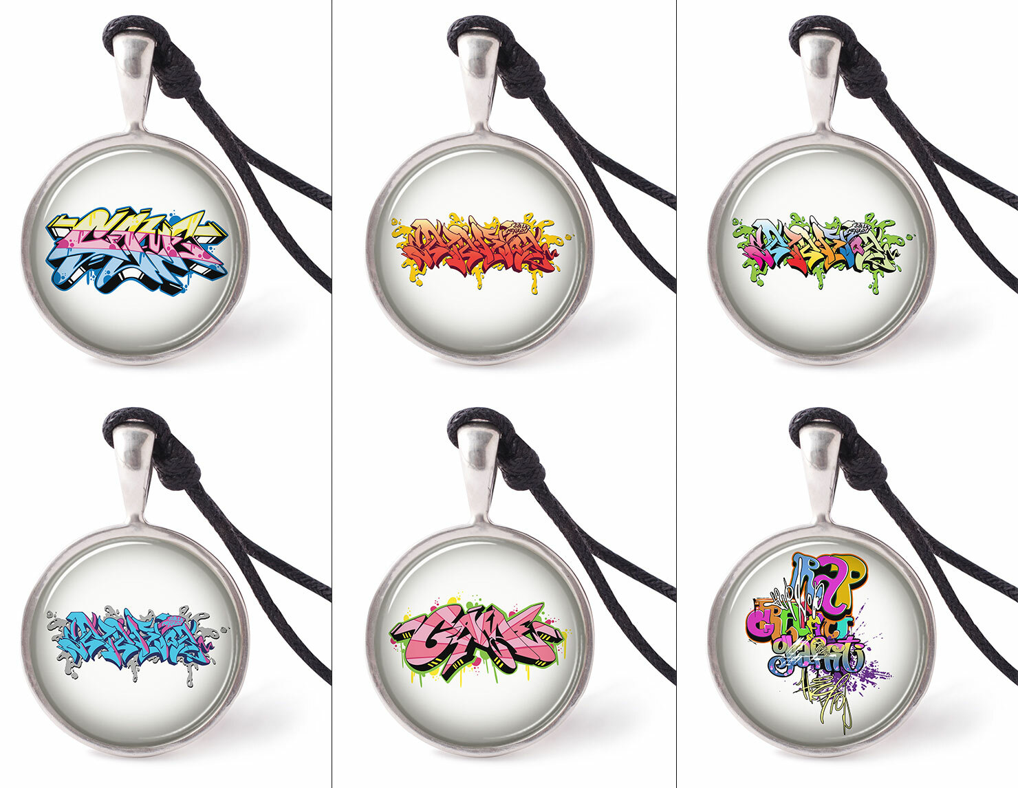 Graffiti Designs Necklace Pendants Pewter Silver Jewelry JNP