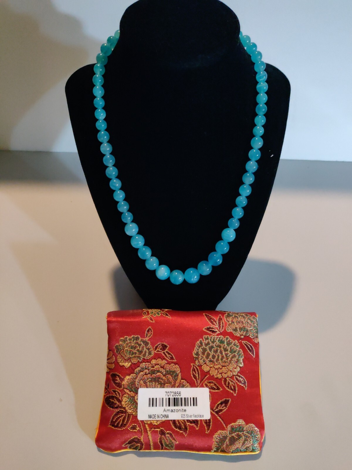 Amazonite 8-11mm Beaded Necklace 20 Inches in Rhodium Over Sterling Silver