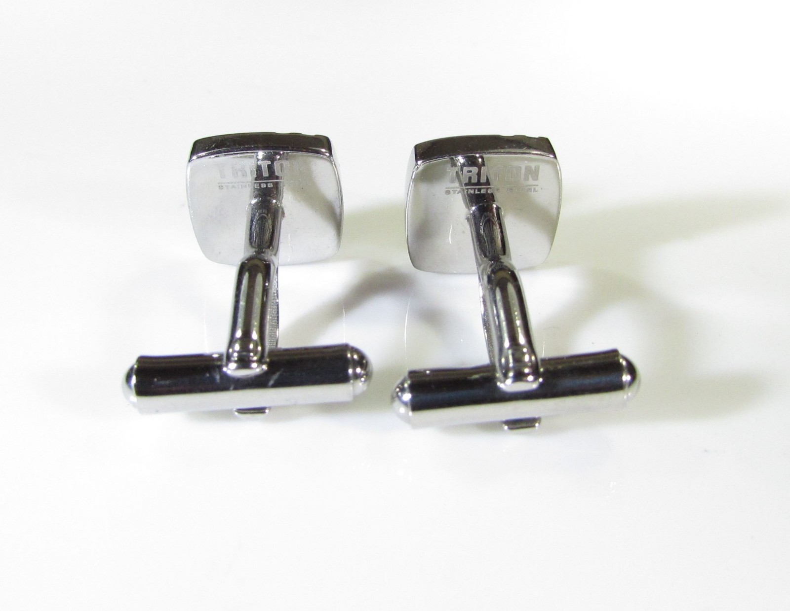 Triton Stainless Steel Cufflinks with Enamel Black Stripes