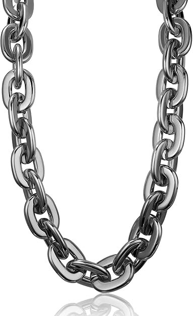 Gun Black Hip Hop Large Acrylic Plastic Cuban Link Chain Necklace 32in 80cm