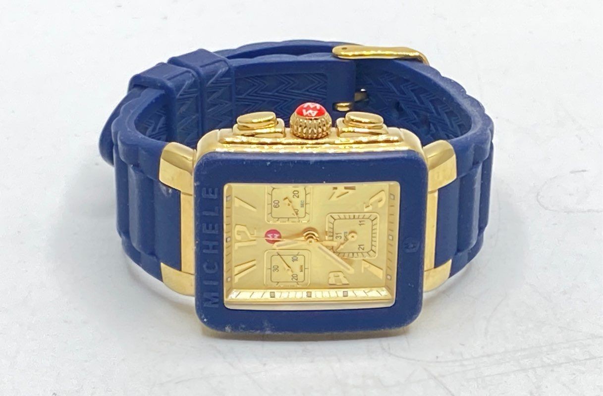 Michele Tahitian Jelly Bean Women’s Watch Blue Silicone Gold Tone Chronograph