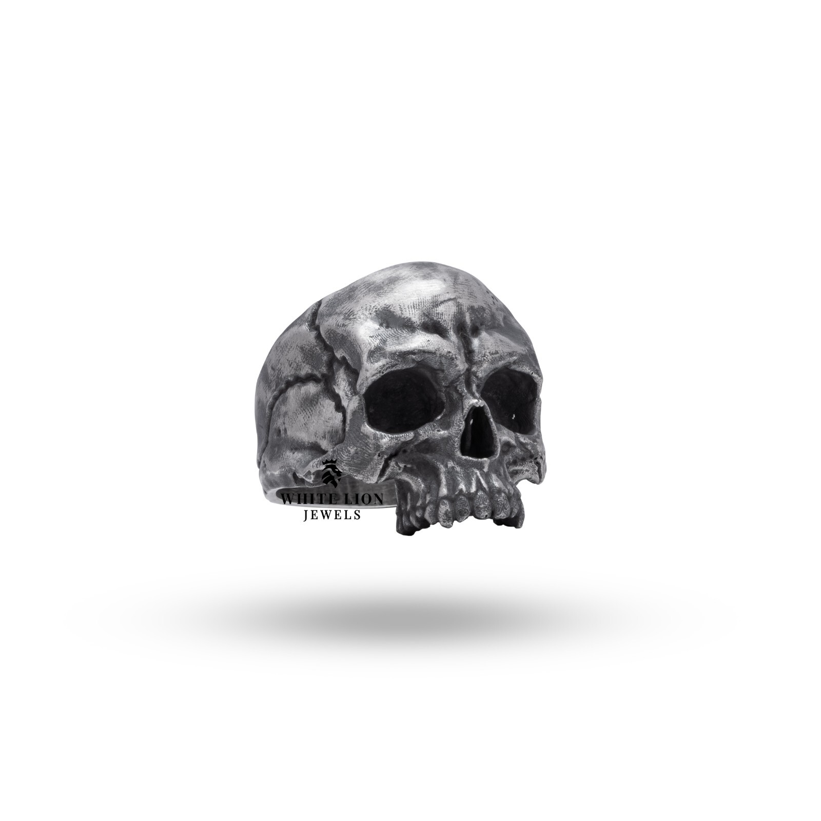 Gothic Half Jaw Biker Rider 925 Silver Skull Crack Oxidized Ring