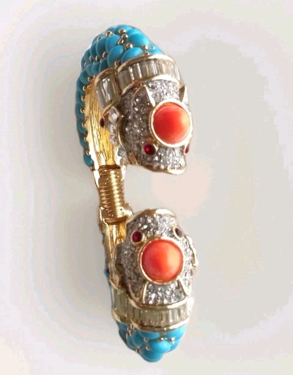 KENNETH LANE KJL KOI FISH GP CUFF/BRACELET TURQUOISE/CORAL CABS RED/ICE CRYSTALS