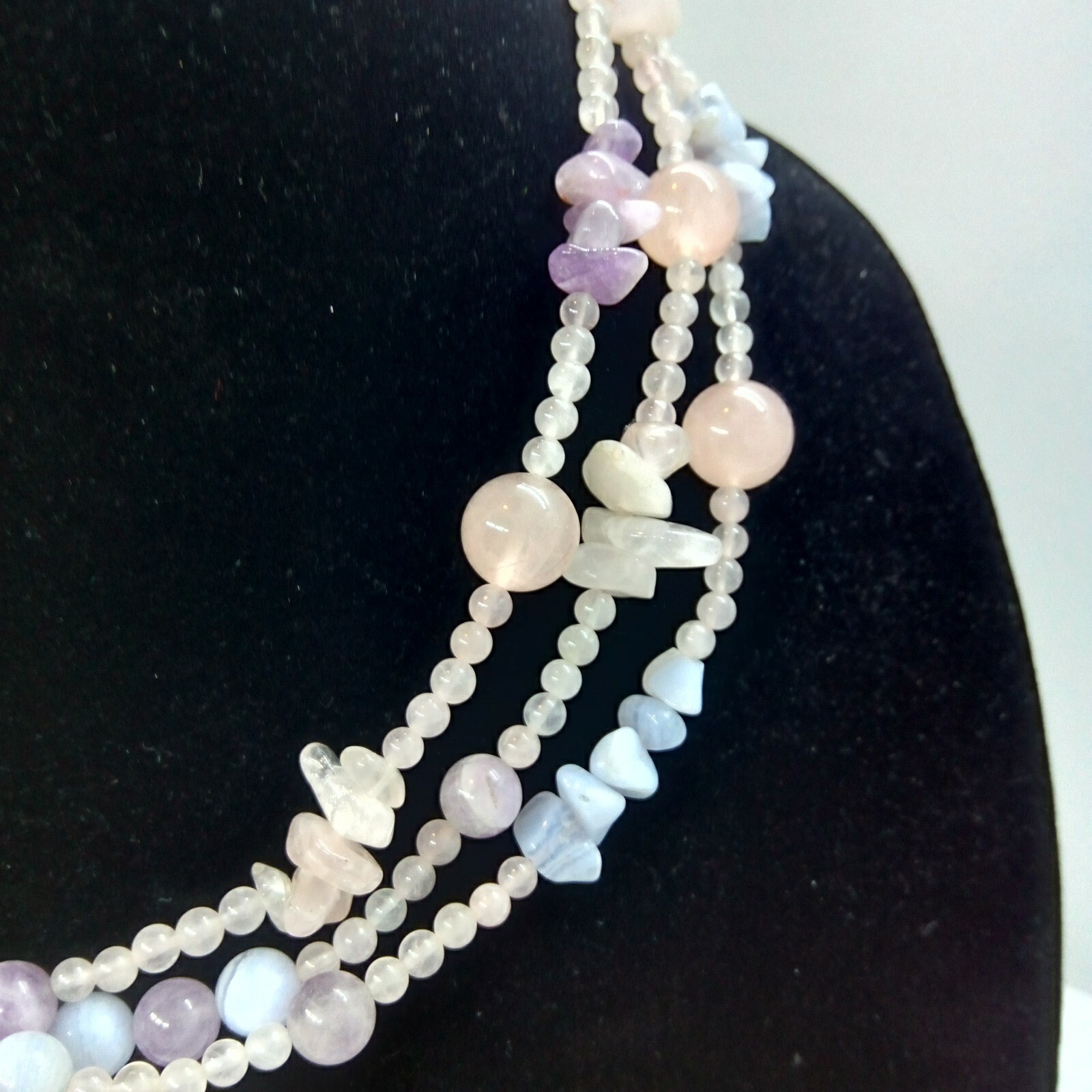 Glass Bead Necklace 3 Strand Round Beaded String Beautiful ❤️✨