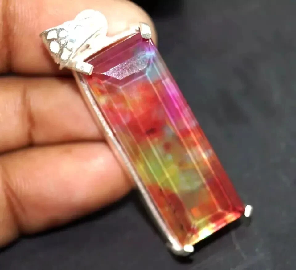 Natural Certified Ammolite 925 Silver Emerald Pendant HG Gemstone 50.45 Ct+