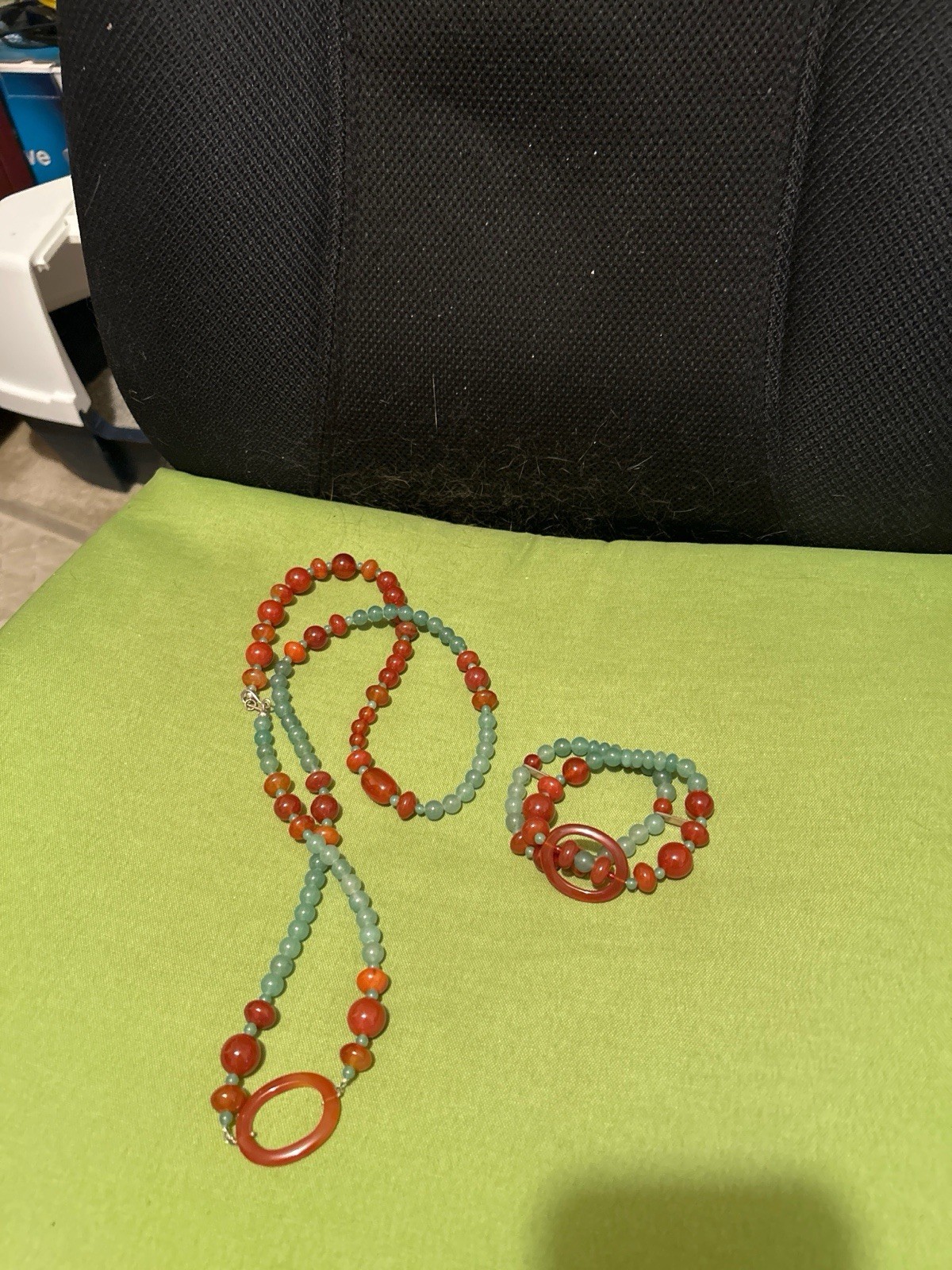 Jay King Carnelian Agate Aventurine Bead Sterling Necklace 40″ and Bracelet Set