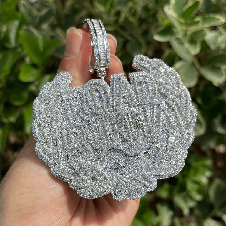 Iced Out Pendant Baguettes HoneyComb Set Passes Diamond Tester