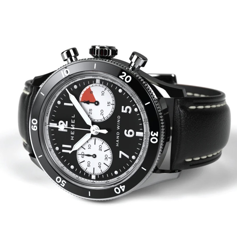 HEMEL Airstream Mechanical Chronograph Steel White Leather Black Men’s Watch