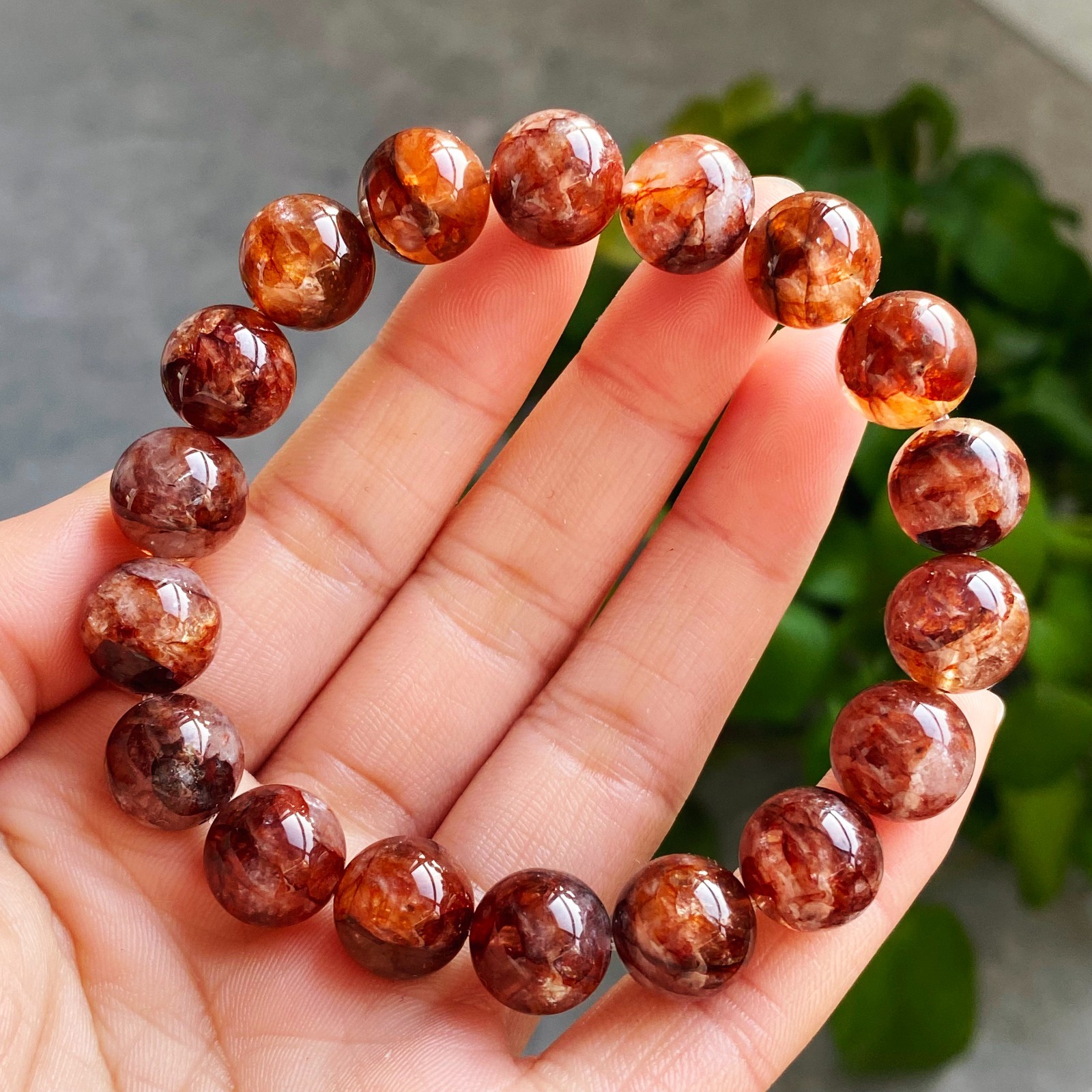 11.6mm Natural Red Multi-inclusions Phantom Quartz Crystal Beads Bracelet 2725