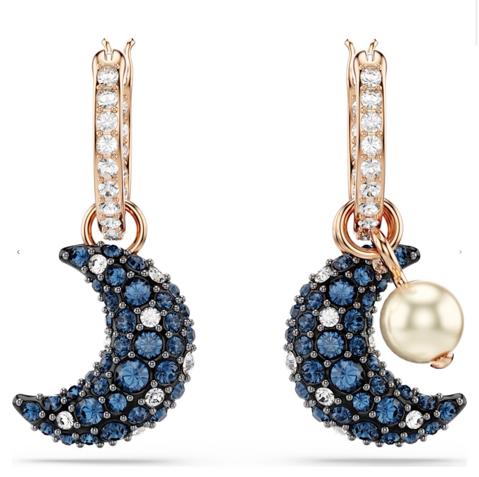 Swarovski Sublima Drop Earrings Asymmetrical Design Moon Rose Gold-Tone 5671569