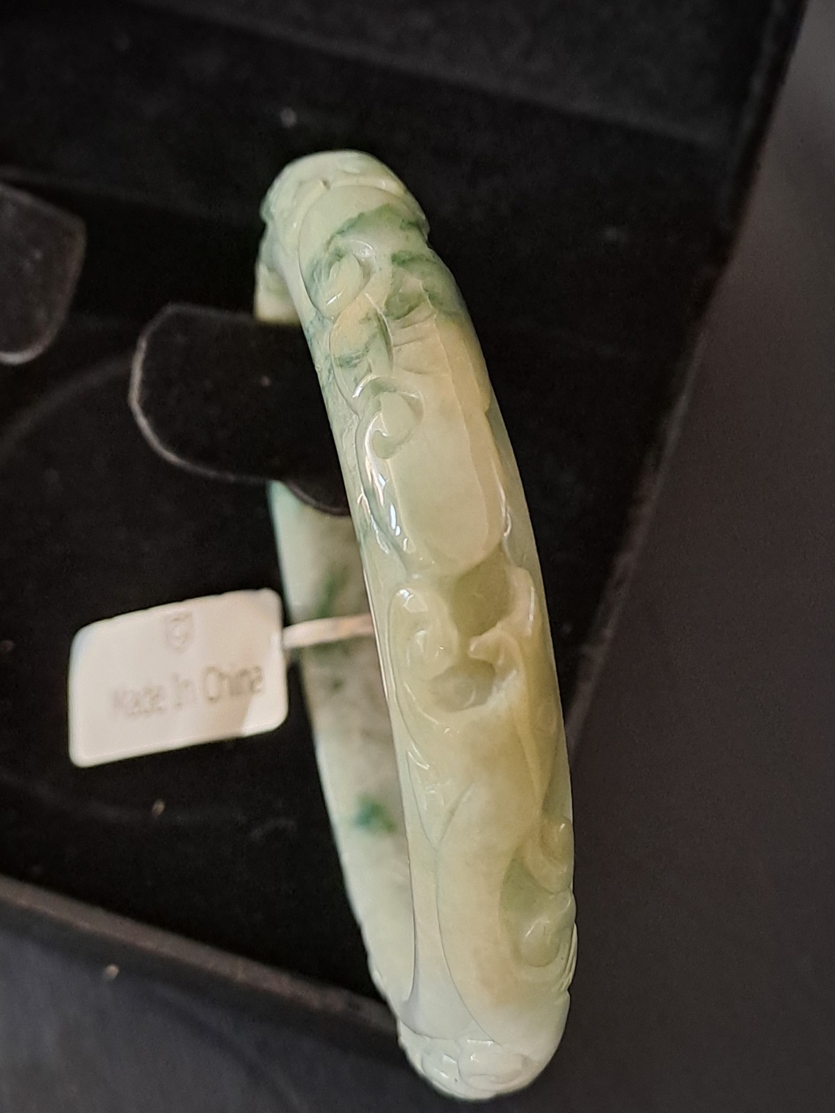 BURMESE JADEITE GRADE A CERTIFIED 300CTS ” DRAGON & PHOENIX ” CARVED BANGLE