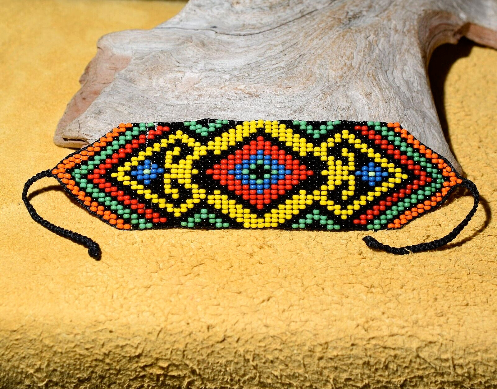 South American Glass Seed Bead Loom Work Ceremony Bracelet, Colombian Beadwork