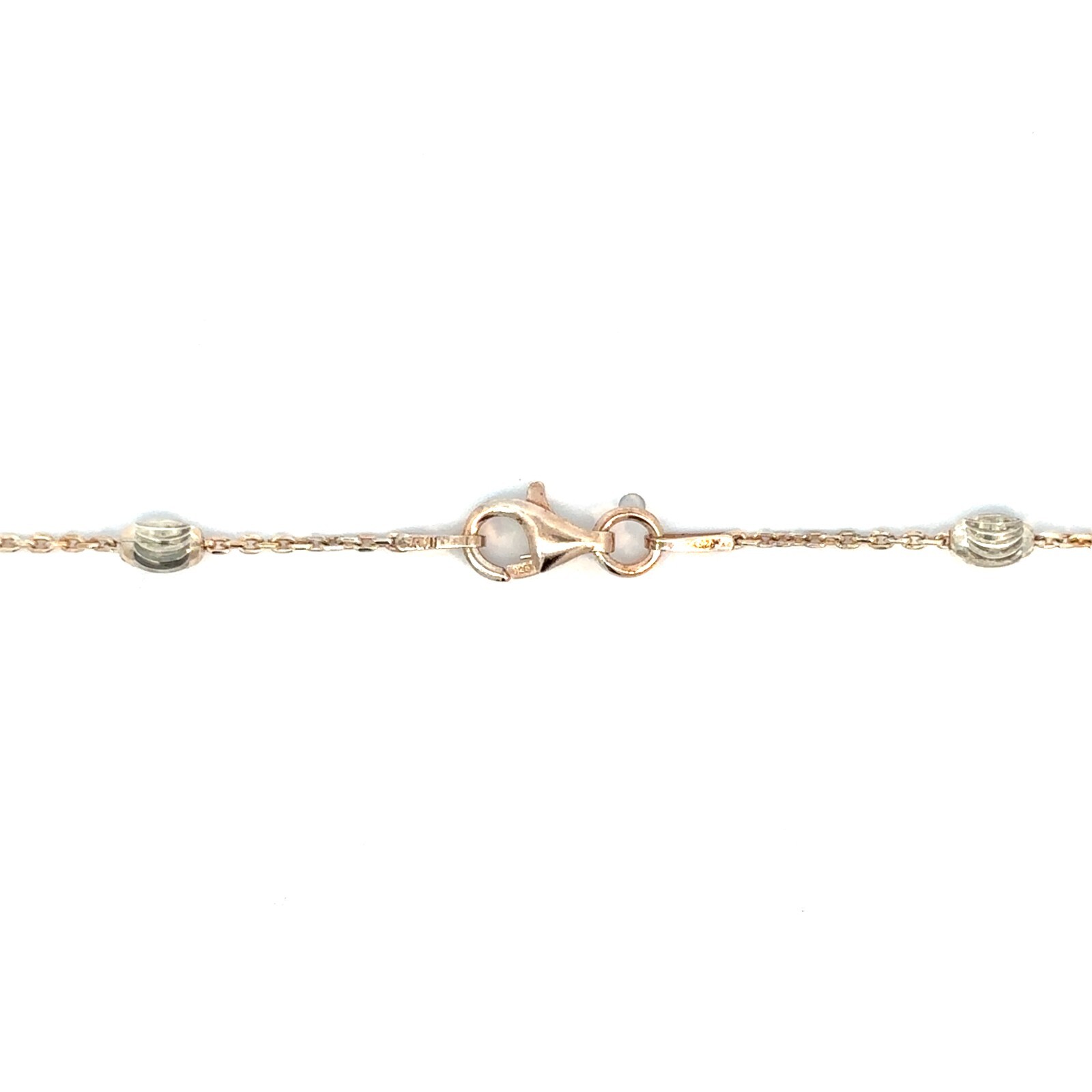 Station Oval Moon Bead Necklace Chain 2Tone Sterling Silver 30.25″ For Men/Women