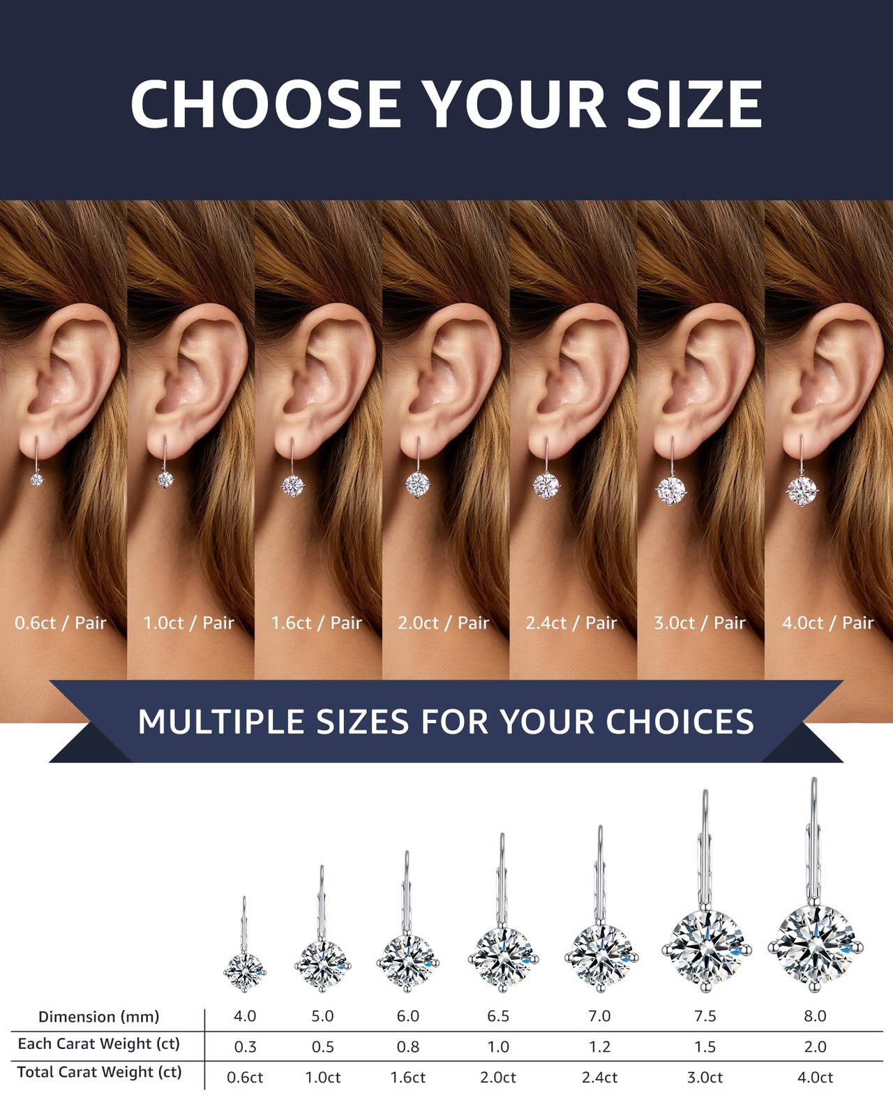 Moissanite Earrings for Women, 2 ct 18K White Gold Plated Silver Dangle Earri…