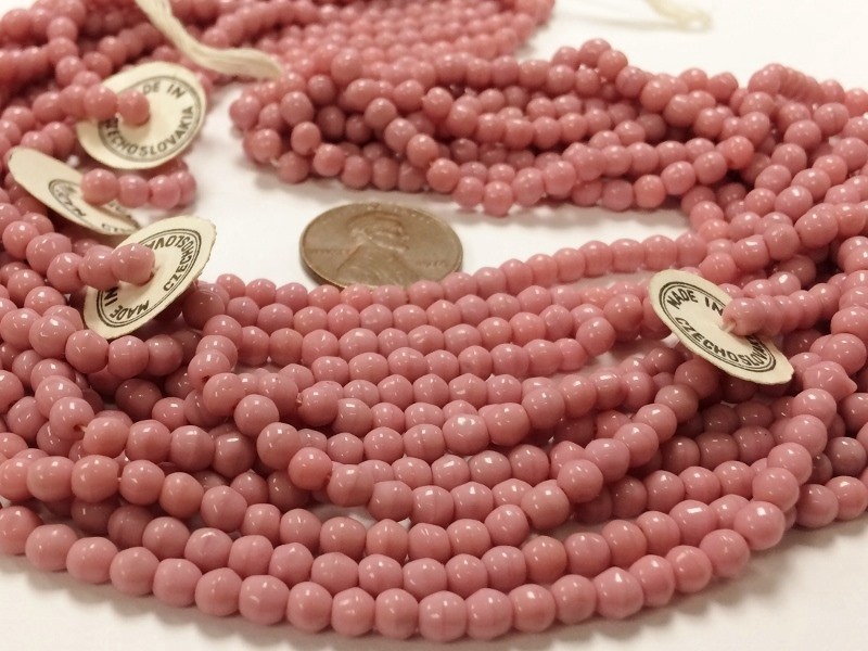 1200 VINTAGE CZECHOSLOVAKIAN GLASS DUSTY ROSE 4mm. SMOOTH ROUND CZECH BEADS 4717
