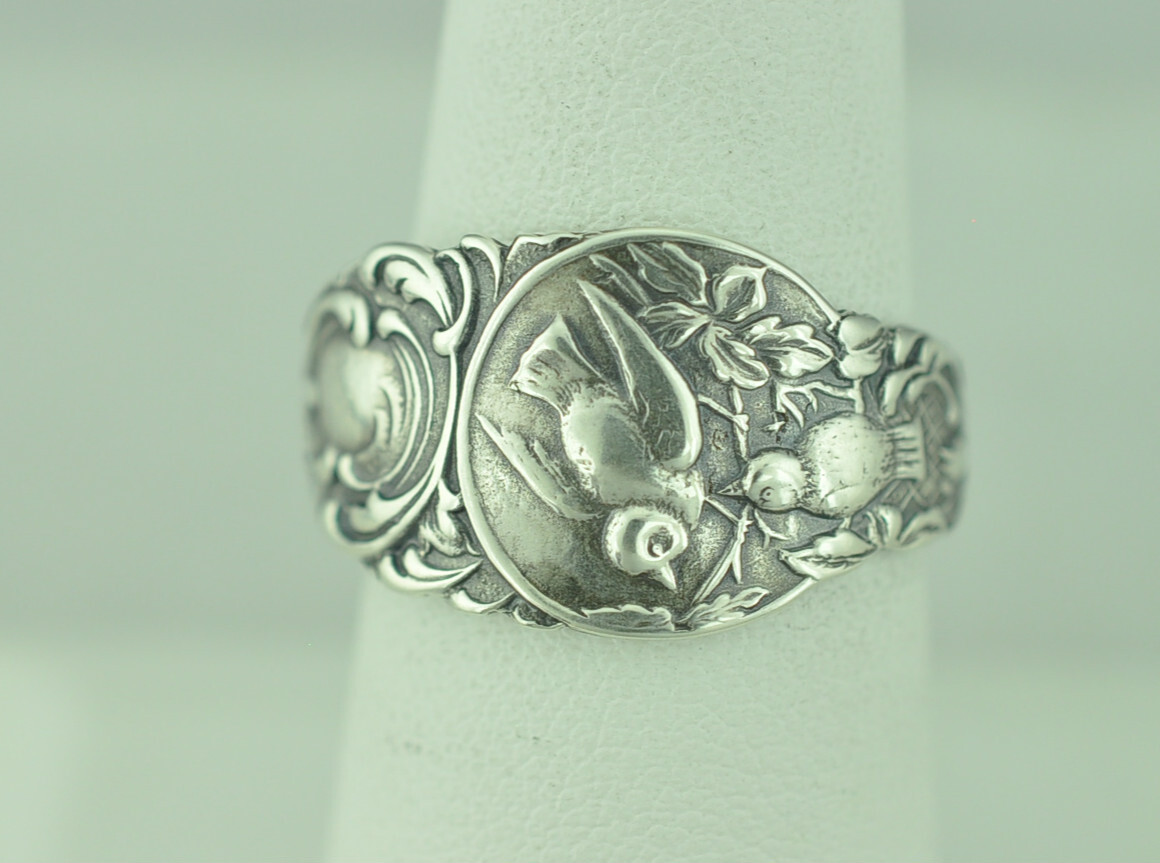 Dainty Solid 925 Sterling Silver Birds Nest Adjustable Spoon Ring