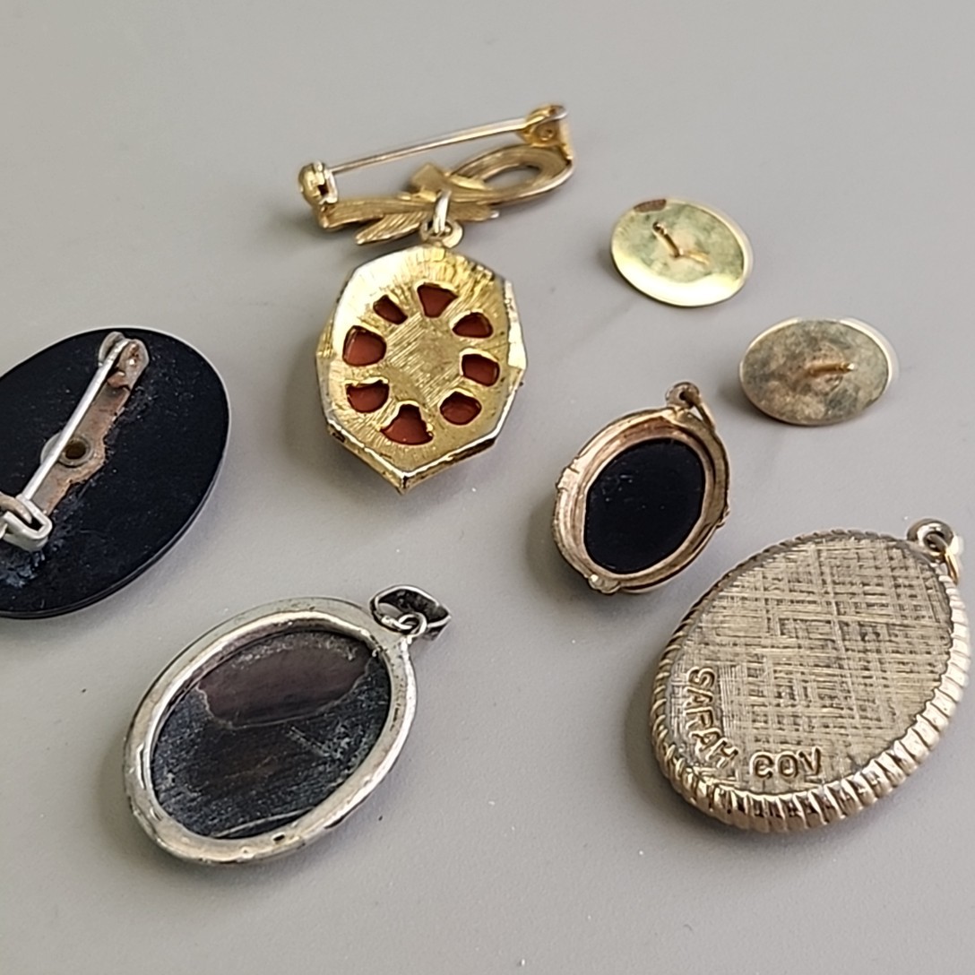 Vintage Cameo Lot of 9 Pendant Stick Pin Brooch Glass Resin MOP