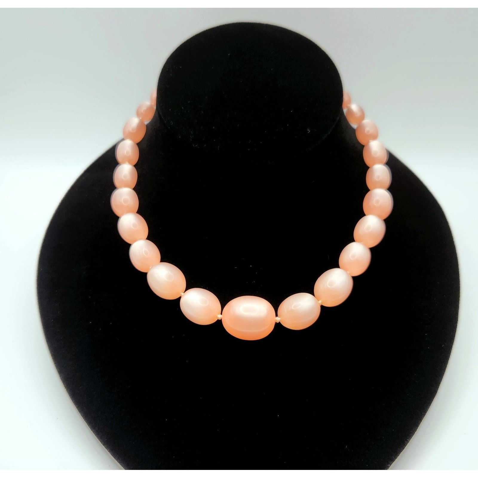 Vintage Pink Moonglow Graduated Lucite Necklace, Sterling Silver Clasp