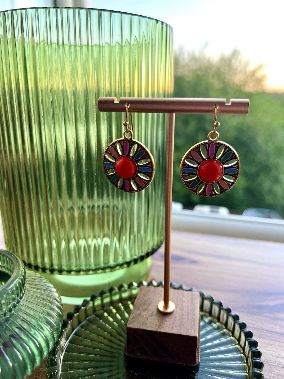 k_t_rose Gold plated multicolour Flower summer ladies Earrings free Gift Box
