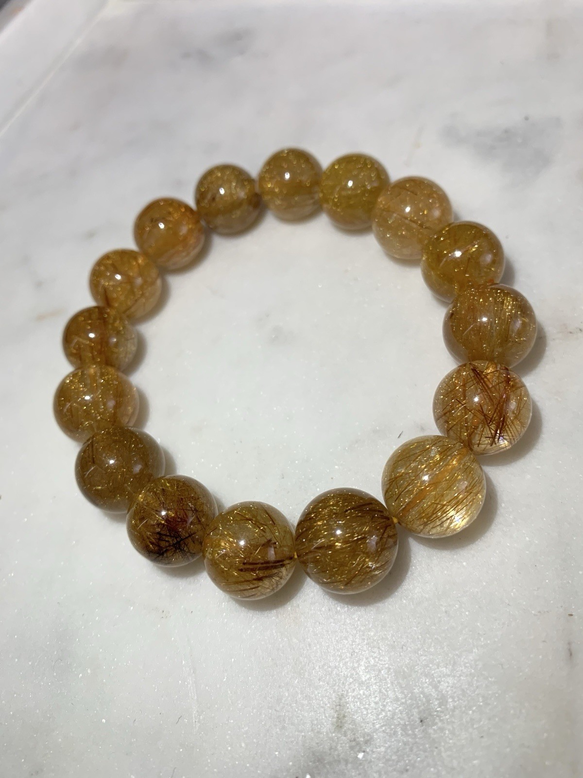 13.7mm Natural Golden Rutilated Quartz Bracelet Gold Rutile Crystal Beads